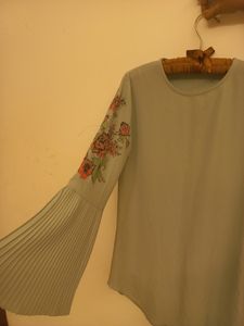 Turqouise Top With Long Flared Sleeves
