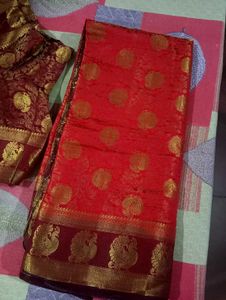 Red &amp; Maroon Saree With Blouse For Wedding Season