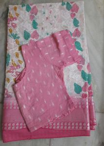 Beautiful Pink Floral Saree with Blouse