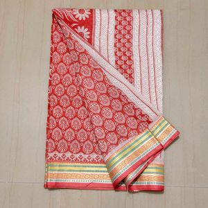 Red & White Printed Saree