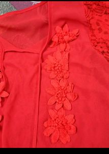 Beautiful Red Georgette Top With Front Dori