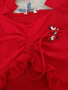 Red Long Sleeve Ruffle Top