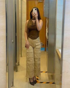 Beige utility-style cargo pants