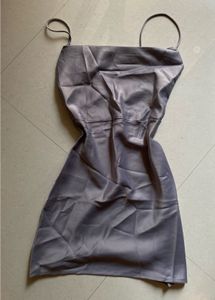 Grey Premium Satin Cowl Neck Dress