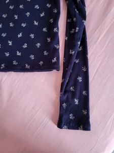 H&amp;M Navy Blue  Floral Long Sleeve Top