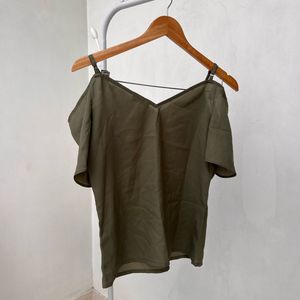 Olive Green Cold Shoulder Top