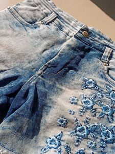 Embroidered Denim Shorts