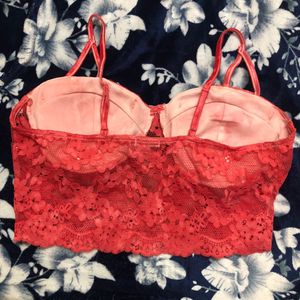 Red Lace Bustier Crop Top