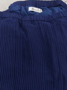 Women Navy Blue Pleated Maxi Skirt
