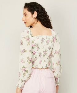Beige Off Shoulder Floral Top
