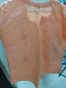 Peach Embroidered Up Down Short Kurti