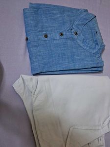 Men's Blue Linen Shirt & Khaki Pants Set