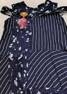 Striped Girls Dress with Floral Accent