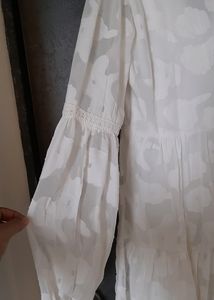 White Organza Flaired Long Top With Full Sleeve