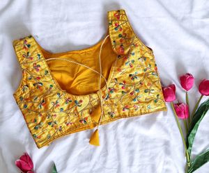 Ethnic Crop Top / Blouse - Golden With Embroidery