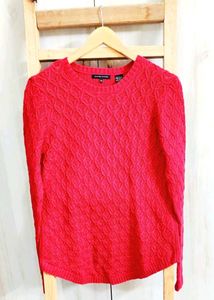 Red Textured Pullover Sweater Size-36