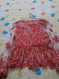 Red Lace Net Top