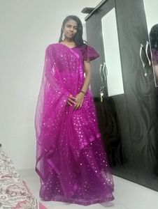 Purple Lehenga with Unstitched Choli/Blouse