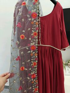 Price Drop!! Brick Red Flared Kurta With Dupatt