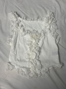 White Lace Trimmed Tank Top
