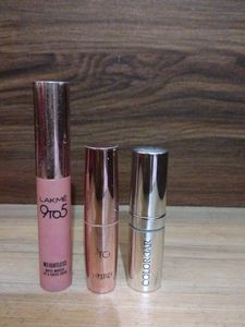 Lakme//Colorbar - (1) 23M Sweet Heart Matte Touch Colorbar (2) MP18 Plum Pick 9to5 Primer Plus Matte Lakme Lipsticks