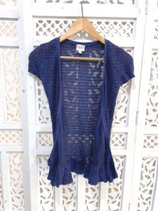 Navy Blue Knit Top With Ruffle Hem B
