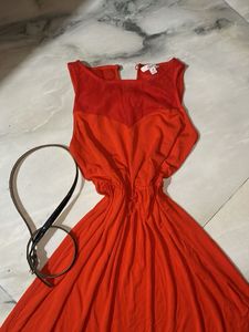 Mesh Backless Rusty Orange  Sleeveless Dress