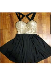 Angel Biba Gold Sequin/Black StrappyCocktaildress