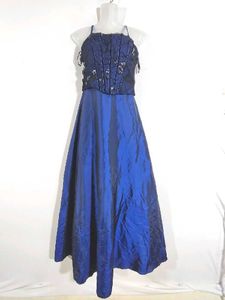 Elegant Navy Blue Embroidered Corset Dress