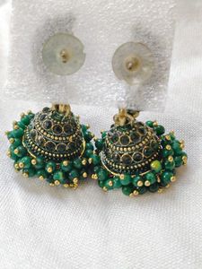Green Jhumka Earrings