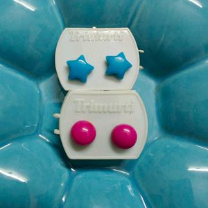 Blue Pink Stud Earrings Set