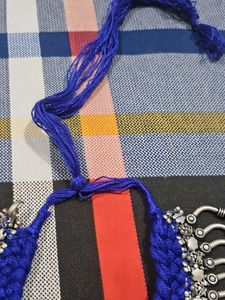 Blue Threaded Silver Tone Necklace