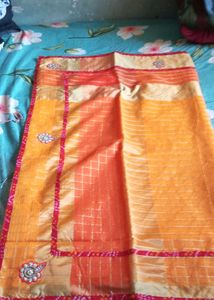 Orange &amp; Gold Sari with Embellishment