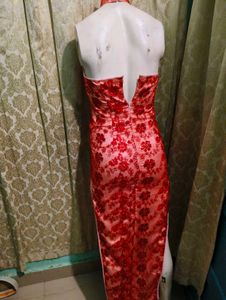 Red Lace Halter Qipao Dress