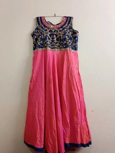 Navy Blue And Pinkish Red Anarkali Suit
