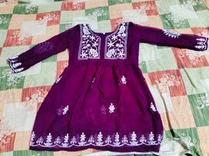 Purple Embroidered Tunic Top