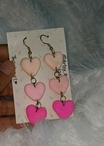 Cute Pink Heart Clay Earrings