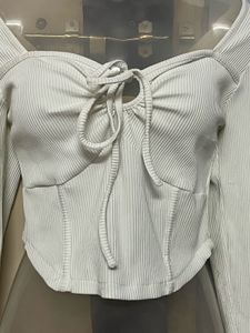 Pintrest Ribbed Tie-Front Long Sleeve Top