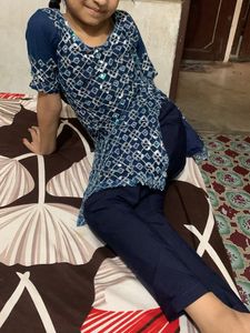 Blue Baby Girl Embellished Kurti Set