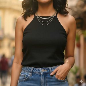 Black Tie-Strap Halter Neck Top