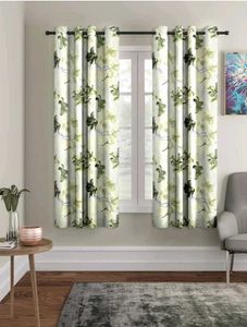 Pack Of 2 Green Floral Print Window Curtains
