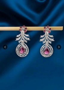 ElegantRhodium Plated  Red Stone Earrings