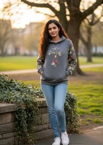 Imported Floral Print Hoodie