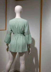 Green Blouse with Lace Details