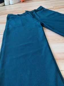 Teal Ribbed Wide Leg Pants/Trousers