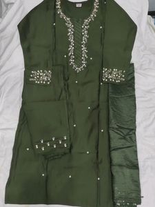 3 Pc Roman Silk Suit With Sequence Work Dupatta