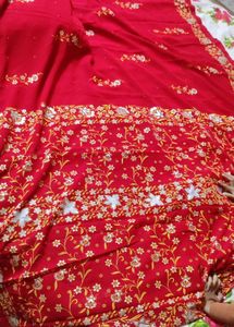 Elegant Red Floral Saree with blouse piece