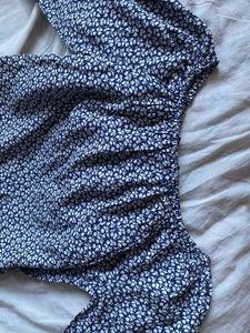 Navy Bloue Printed Off-Shoulder Top