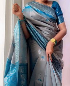 Elegant Blue & Grey Saree