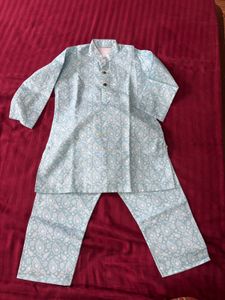 Boys Kurta Set - Light Blue Pattern